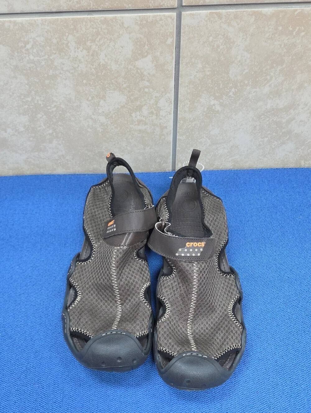 Crocs Swiftwater Water Sandals Mens 12 Black Brown Hiking Fishing River Shoes